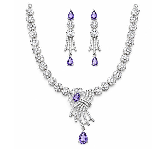 Silver Plated Purple AD Jewellery Set for Women