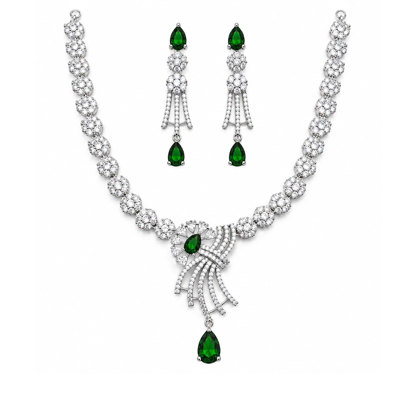 Silver Plated Green AD Jewellery Set for Women