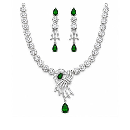 Silver Plated Green AD Jewellery Set for Women