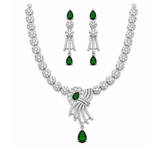 Silver Plated Green AD Jewellery Set for Women