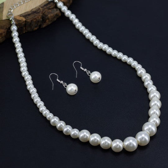 Silver Plated Pearl Beaded Moti Mala Necklace & Earrings