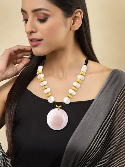 Gold Plated Pink Beaded Tibetan Style Necklace