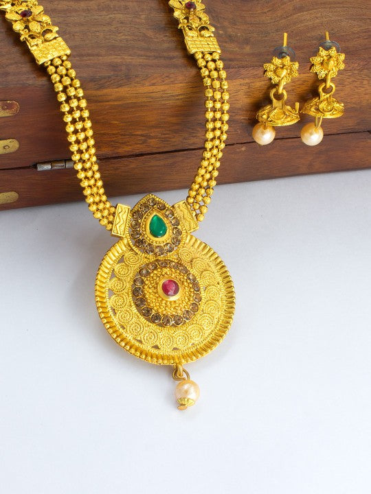 Gold-Plated Stone Studded Traditional Jewellery Set