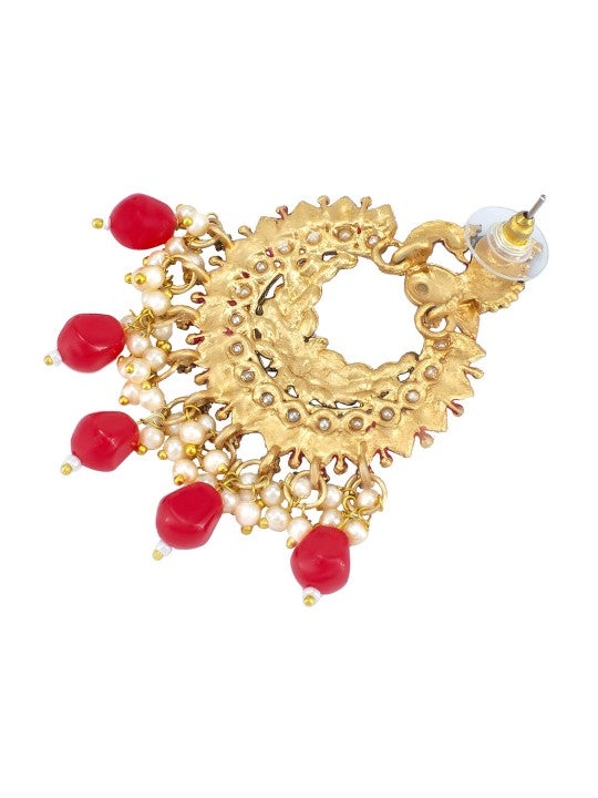 Red Peacock Beads Drop Earrings