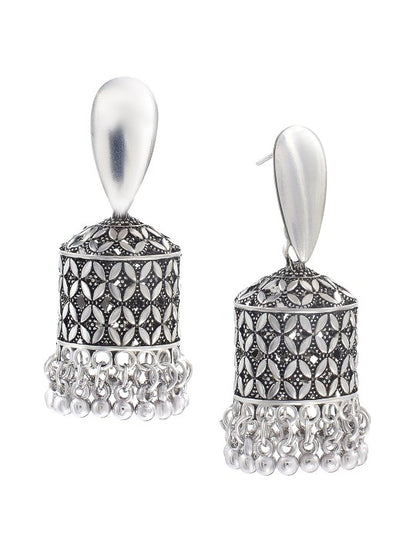 Silver Plated Dome Shaped Oxidised Jhumkas