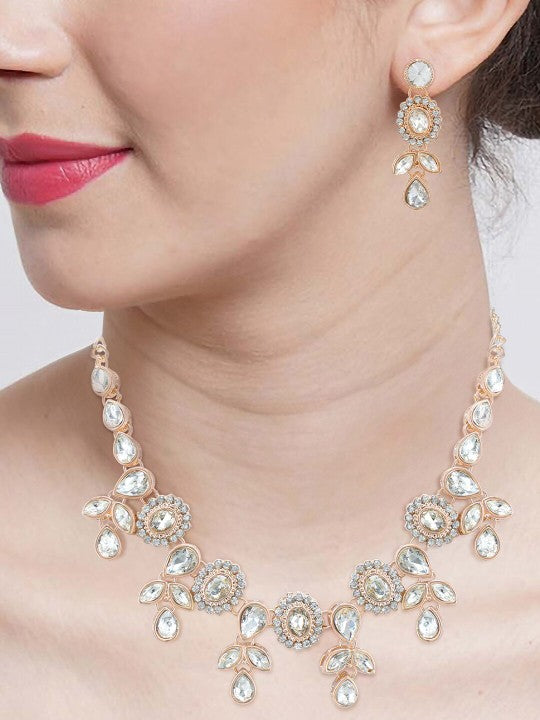 Rose Gold Plated CZ Studded Jewellery Set