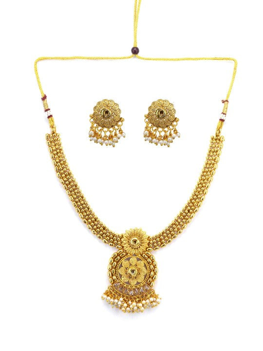 Gold Plated Floral Baeded Jewellery Set