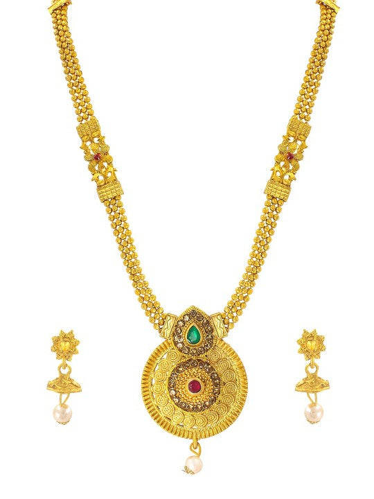 Gold-Plated Stone Studded Traditional Jewellery Set