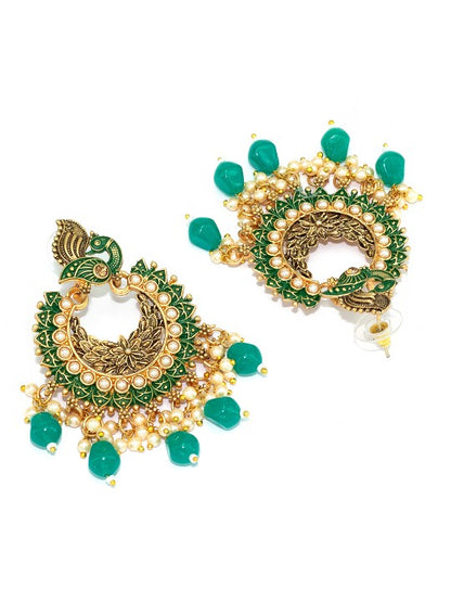 Green Peacock Beads Drop Earrings