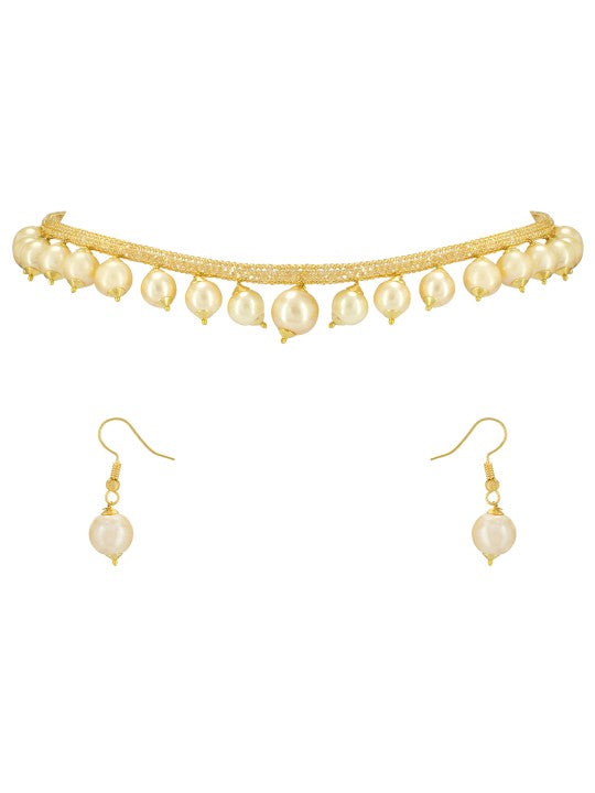 Gold-Plated Cubic Zircon-Studded & Pearl-Beaded Jewellery Set