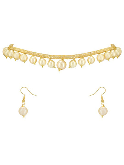 Gold-Plated Cubic Zircon-Studded & Pearl-Beaded Jewellery Set