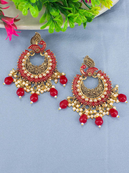 Red Peacock Beads Drop Earrings