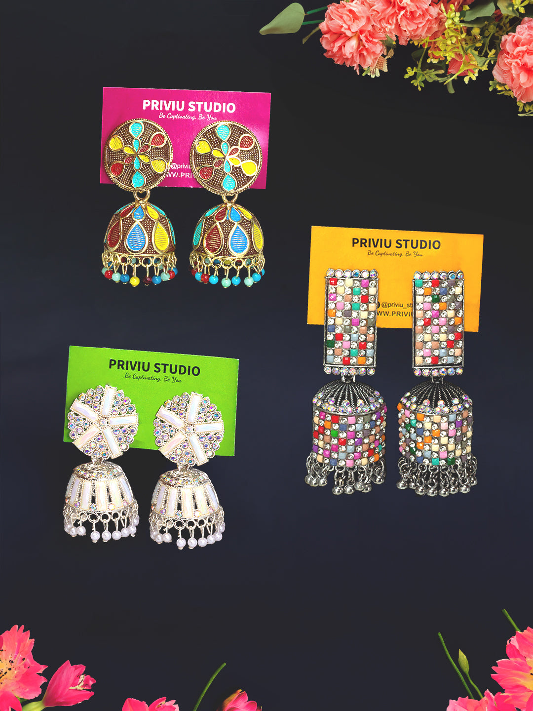 Pack of 3 Multicolor Jhumka Earrings
