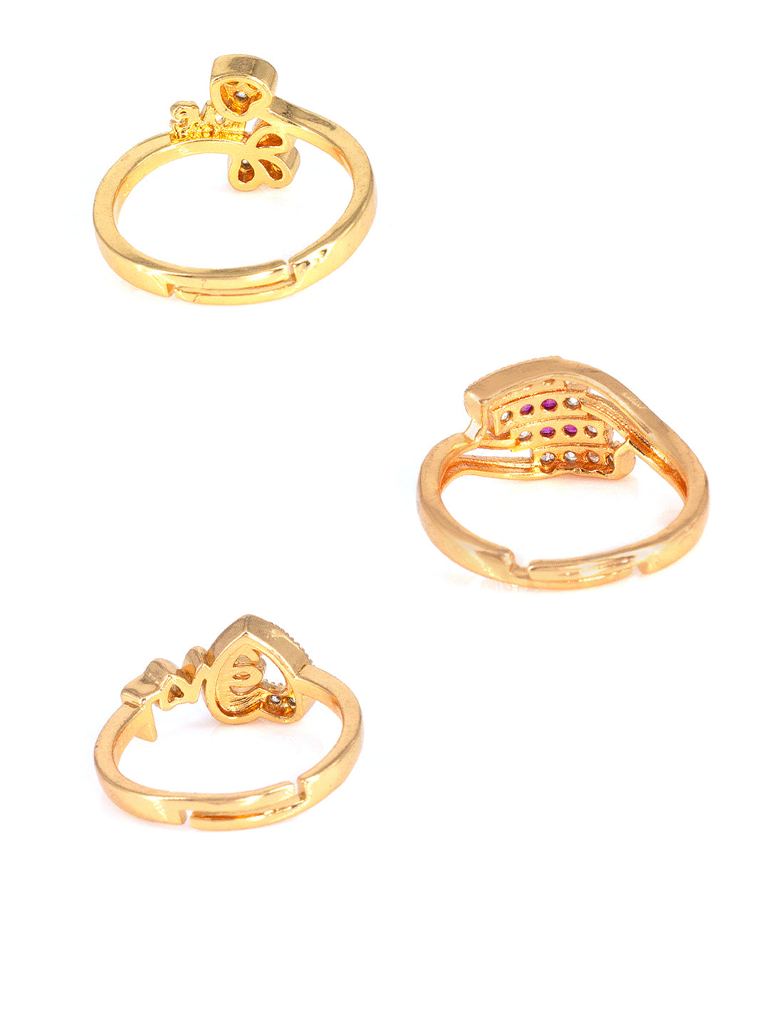 Pack of 3 AD-Studded Adjustable Ring