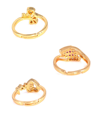 Pack of 3 AD-Studded Adjustable Ring