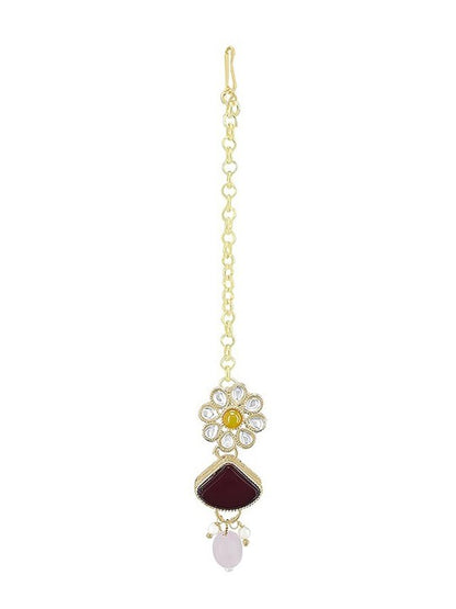 Gold Plated Artificial Stones and Beads Jewellery Set With Maangtika
