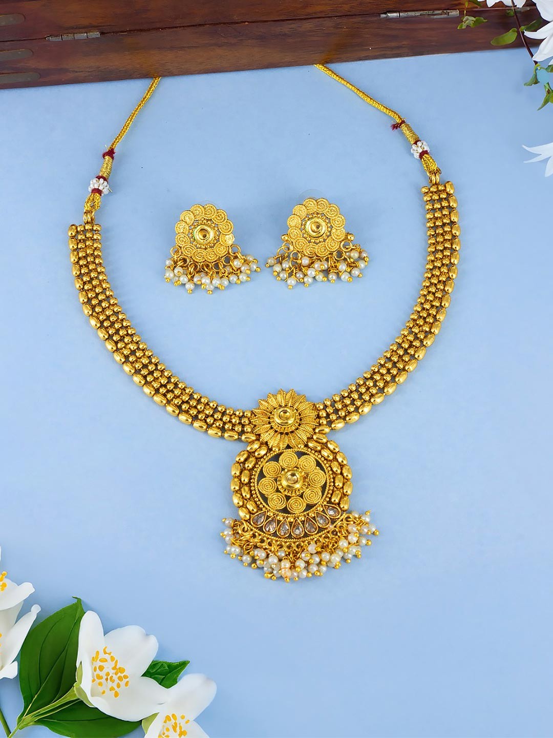 Gold Plated Floral Baeded Jewellery Set