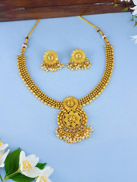 Gold Plated Floral Baeded Jewellery Set