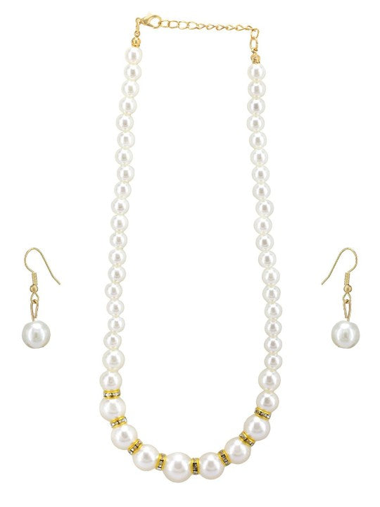 Gold Plated Pearl Beaded Moti Mala Necklace & Earrings