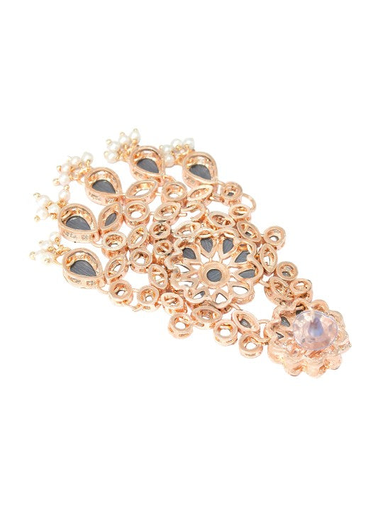 Rose Gold-Plated Mirror-Studded Jewellery Set With Maangtika