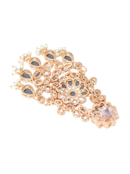 Rose Gold-Plated Mirror-Studded Jewellery Set With Maangtika