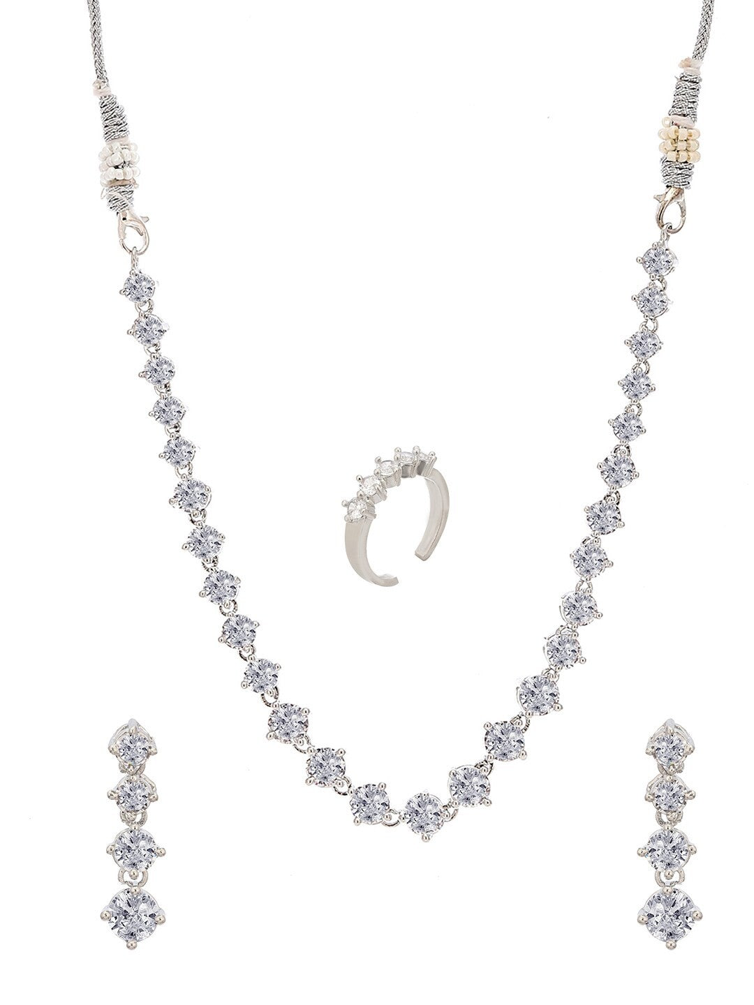Rhodium-Plated American Diamond Studded Jewellery Set