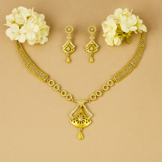 Gold Plated AD Minimal Traditional Jewellery Set