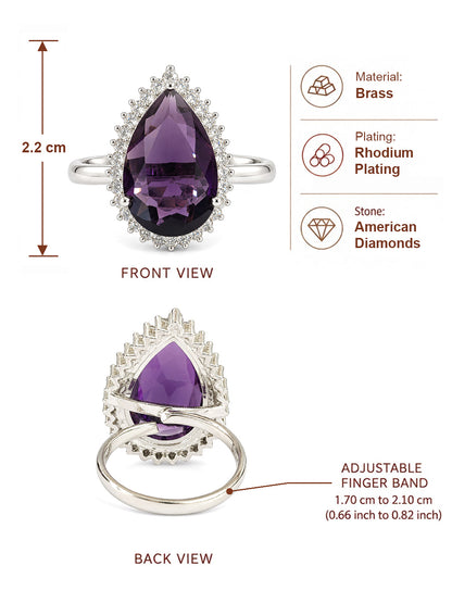 Silver Plated Purple AD Finger Ring for Women