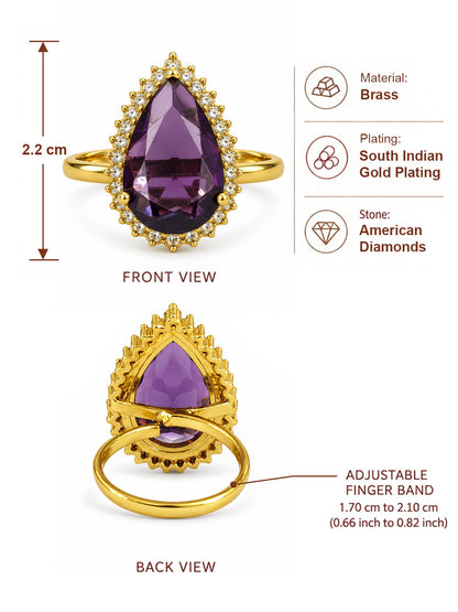 South Indian Gold Plated Purple AD Finger Ring for Women