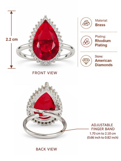 Silver Plated Red AD Finger Ring for Women