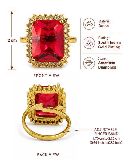 South Indian Gold Plated Red AD Finger Ring for Women