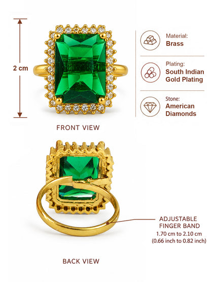 South Indian Gold Plated Green AD Finger Ring for Women