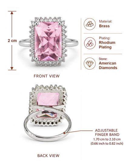 Silver Plated Pink AD Finger Ring for Women