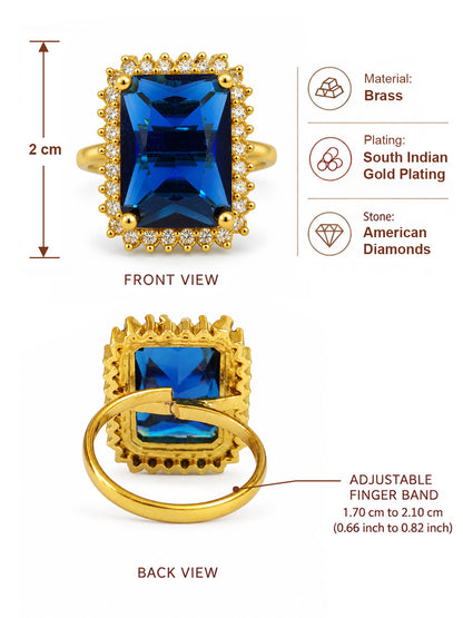 South Indian Gold Plated Blue AD Finger Ring for Women