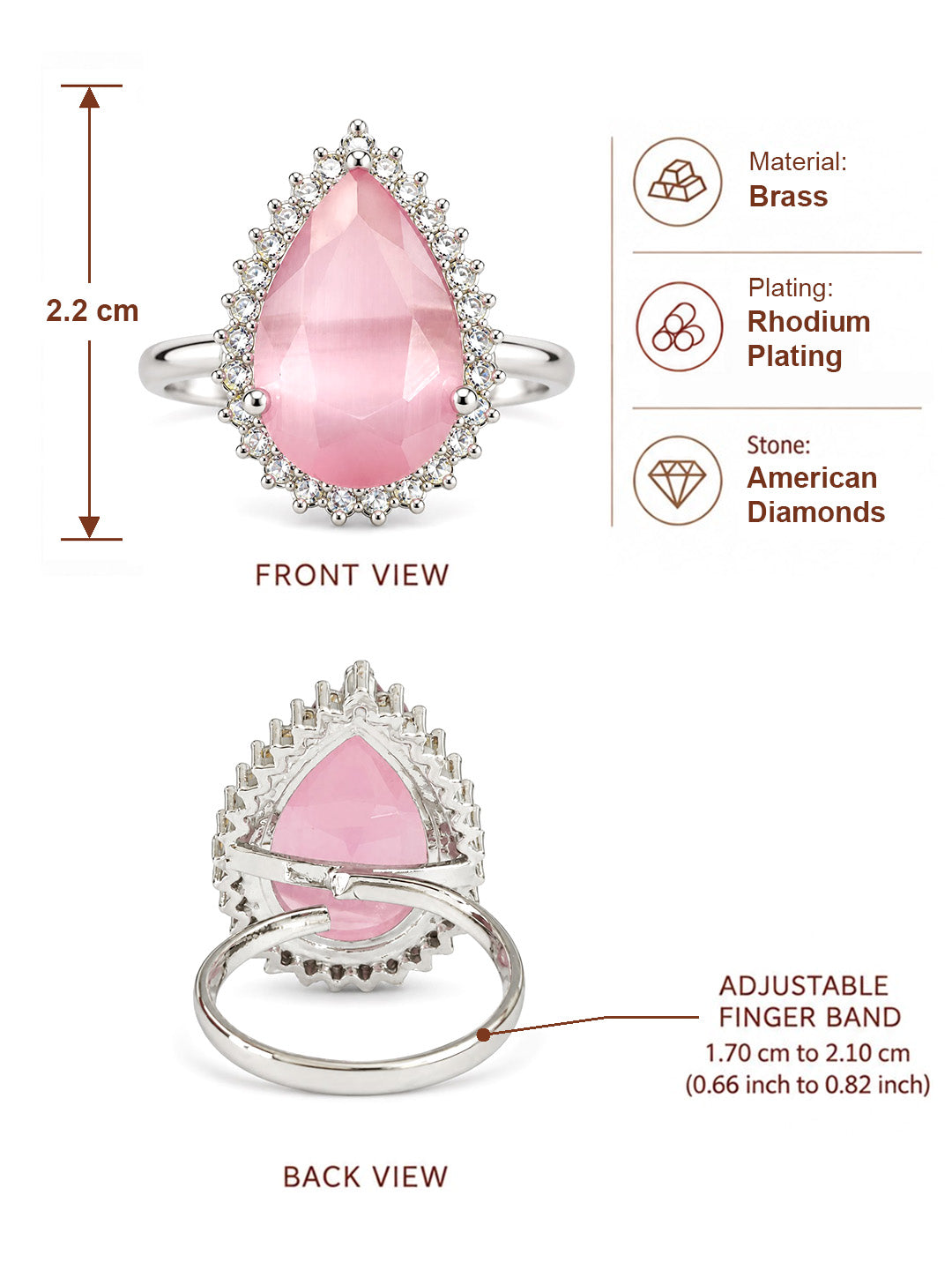 Silver Plated Pink AD Finger Ring for Women