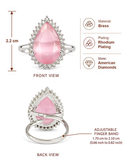 Silver Plated Pink AD Finger Ring for Women