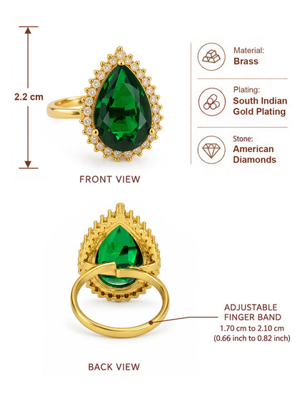 South Indian Gold Plated Green AD Finger Ring for Women