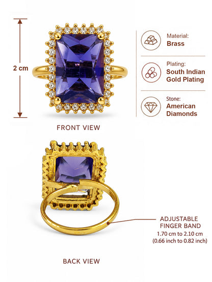 South Indian Gold Plated Purple AD Finger Ring for Women