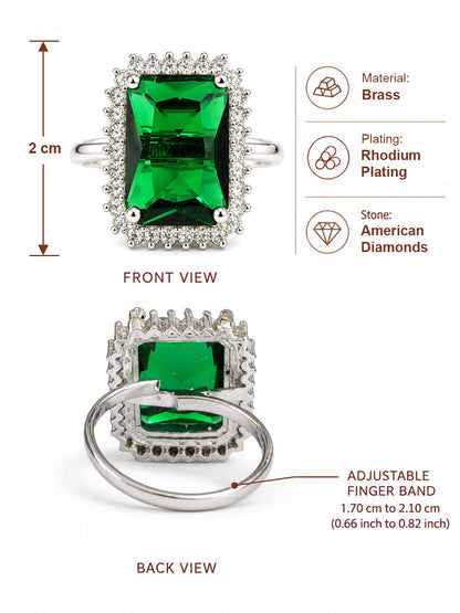 Silver Plated Green AD Finger Ring for Women