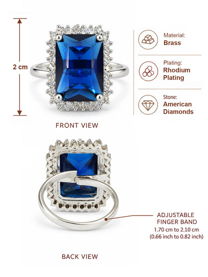 Silver Plated Blue AD Finger Ring for Women