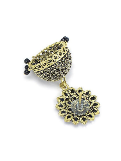 Gold Plated Black Artificial Stones Studded Jhumka Earrings