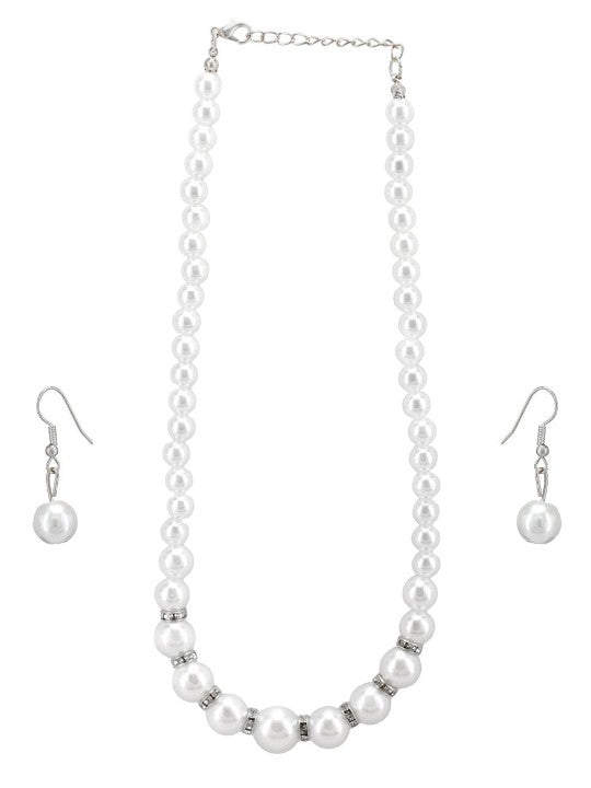 Silver Plated Pearl Beaded Moti Mala Necklace & Earrings