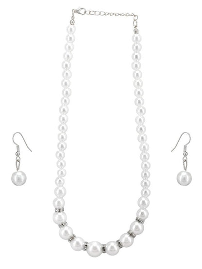 Silver Plated Pearl Beaded Moti Mala Necklace & Earrings