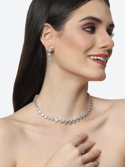 Rhodium-Plated American Diamond Studded Jewellery Set