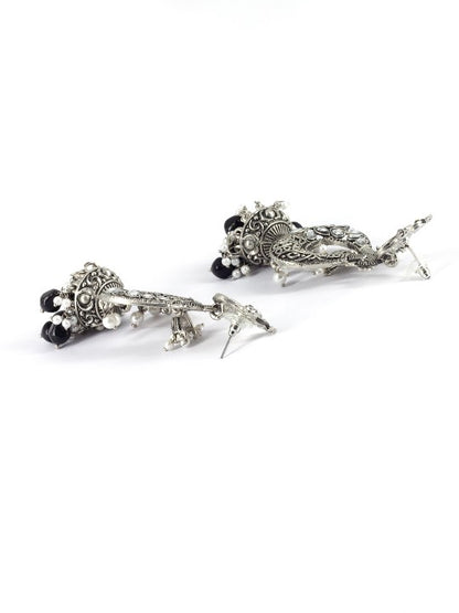 Black Peacock Beads Drop Jhumka Earrings