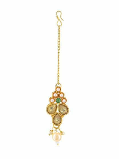 Gold Plated Kundan Studded Jewellary Set With Maangtika