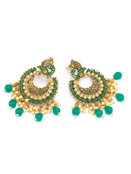 Green Peacock Beads Drop Earrings