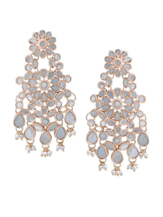 Rose Gold-Plated Mirror-Studded Jewellery Set With Maangtika