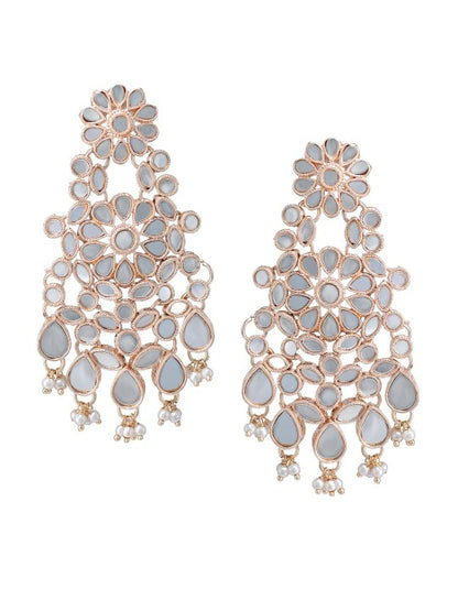 Rose Gold-Plated Mirror-Studded Jewellery Set With Maangtika