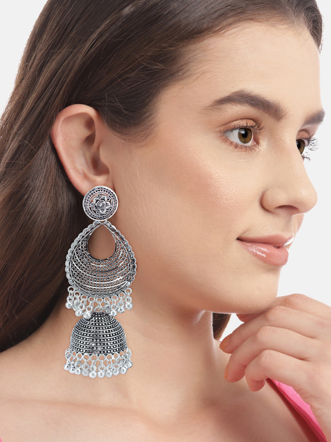 Pack of 2 Silver-Plated Teardrop Shaped Oxidised Earrings